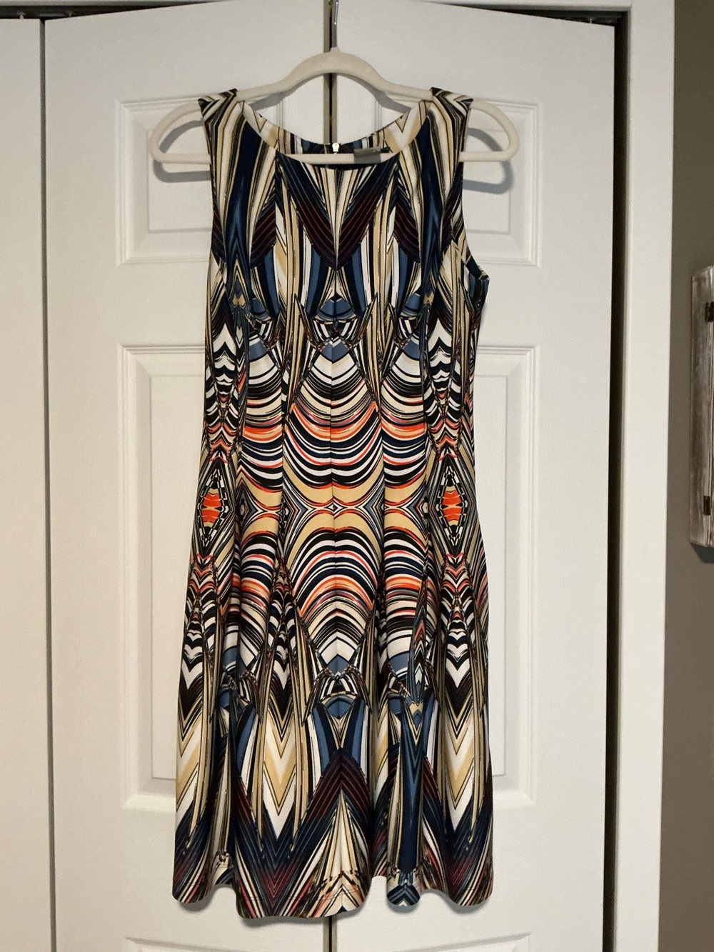 Taylor Multicolor Geometric Sleeveless A-Line Dress - Navy, Cream, Tan, Coral